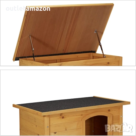 Кучешка къщичка Relaxdays, дървена къща, асфалтов покрив, устойчива на атмосферни влияния , снимка 5 - За кучета - 52556812