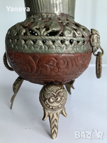 Тибетска, медна , старинна кадилница ,съд за прекадяване на тамян., снимка 3 - Декорация за дома - 53276414