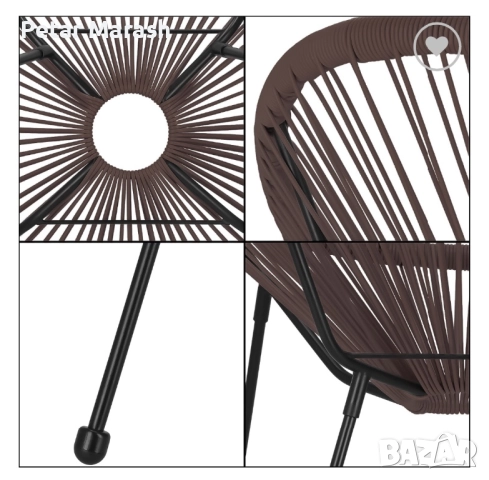 Луксозен Градиснки Комплект Acapulco – Два Кафяви Стола и Кръгла Маса от Ратан и Метал, снимка 8 - Градински мебели, декорация  - 52222747