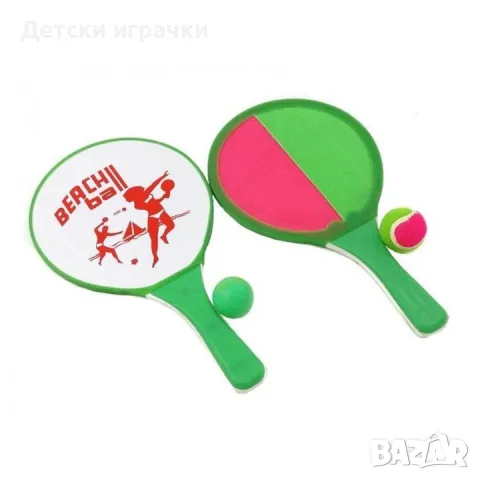 Плажен комплект Catch Ball, двустранни дървени хилки, 2 топки, снимка 2 - Други - 50287362