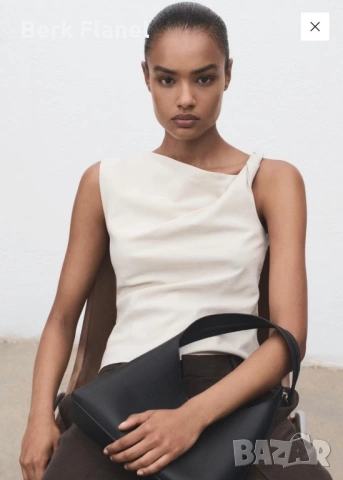 Mango дамска асиметрична и драпирана блуза, снимка 6 - Тениски - 54268268