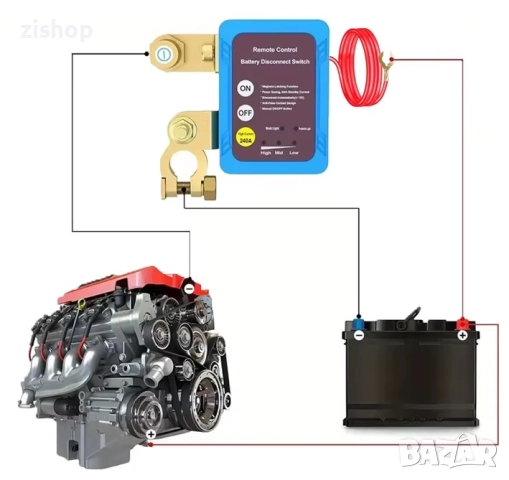 Автоматичен прекъсвач 240A,  за акумулатори 12V, с дистанционно, ключ маса, снимка 3 - Аксесоари и консумативи - 51989820