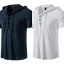 Мъжка модна едноцветна тениска с  качулка и къс ръкав, 2цвята, снимка 1 - Тениски - 41511739