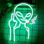 Нова LED Неонова Табела Зелен Извънземен – Декор за Стена Стая Бар, снимка 2