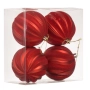 Комплект коледни топки за елха – червени матови с кадифени райета Ø10 см – 4 броя_1241005, снимка 2