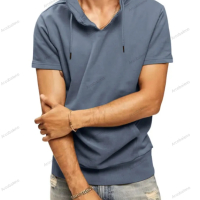 Мъжка ежедневна тениска с качулка и къс ръкав, 5цвята , снимка 17 - Тениски - 40243201