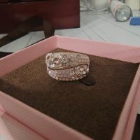 Сребърен пръстен с розови свароски камъчета, снимка 3 - Пръстени - 45701072