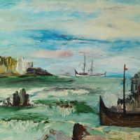 Картина, море, кораб, худ. М.Б., 1990-те год., снимка 1 - Картини - 45702496