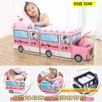 Детска сгъваема табуретка служеща като пуф за сядане и кутия за играчки с капак - Автобус - КОД 3240, снимка 10 - Други - 44953284