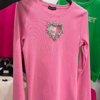 Дамска блуза рипс сърце кристали , снимка 3 - Блузи с дълъг ръкав и пуловери - 44979859