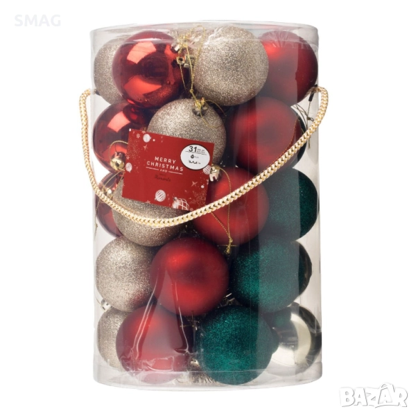 Комплект коледни топки червено, зелено и златно Ø7 см 31 бр._1241116, снимка 1