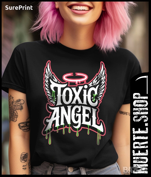Дамска черна тениска TOXIC ANGEL с модерен streetwear дизайн., снимка 1