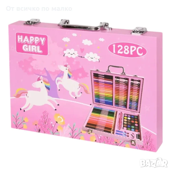 ✨Комплект за рисуване и оцветяване в дървено куфарче, 128 части, снимка 1