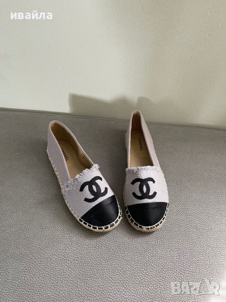 Сиви обувки мокасини пантофки еспадрили Шанел Chanel черни бели, снимка 1