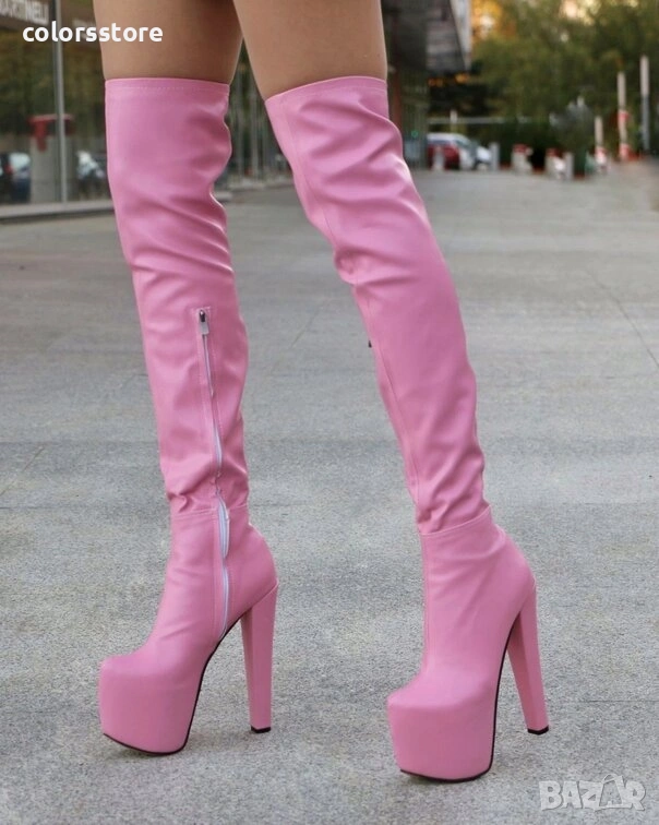 Чизми на ток - розова кожа - GSB3, снимка 1