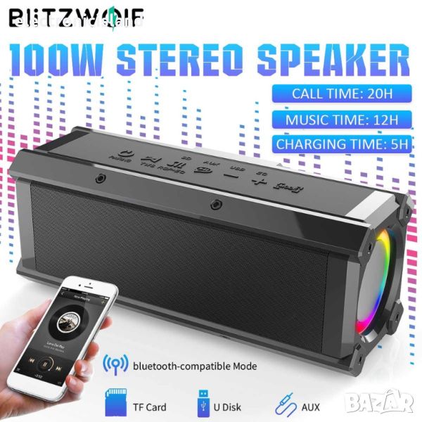 Мощна Безжична колона Blitzwolf BW-WA3, 100W, 5000mAh, RGB, LED, Bluetooth 5.0, снимка 1