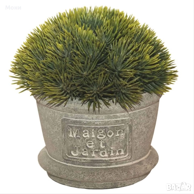 Декоративен мини бор – клек в кашпа  Изкуствен мини бор – клек в сива кашпа.  Подходяща за аранжиран, снимка 1