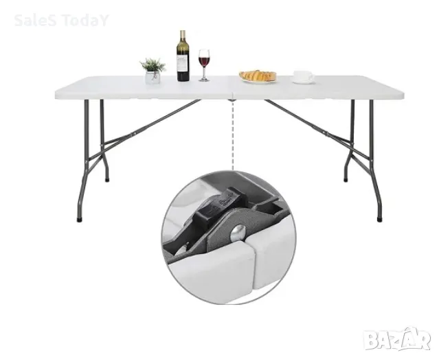Сгъваема маса за дом, къмпинг или градина, 180/74/74 см., бяла, снимка 1