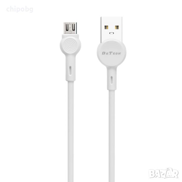 Кабел за данни DeTech DE-C35M, Micro USB, 1.0m, Бял, снимка 1