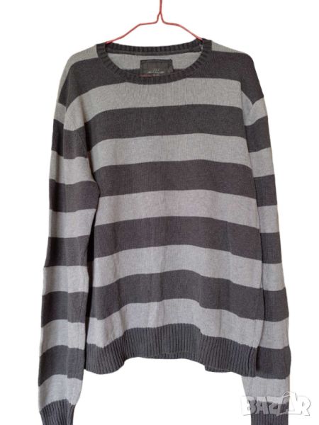 Мъжка блуза с дълъг ръкав на райета H&M, 100% памук, Сива, 67x56, L, снимка 1