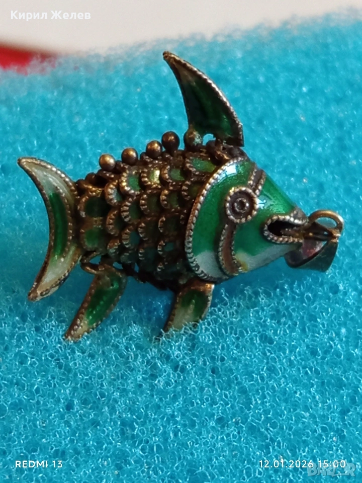 Сребърна висулка във формата на подвижна Риба 🐟 популярен талисман много красива 52543, снимка 1