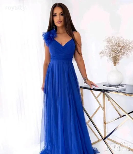 Дамска официална дълга синя рокля , снимка 1