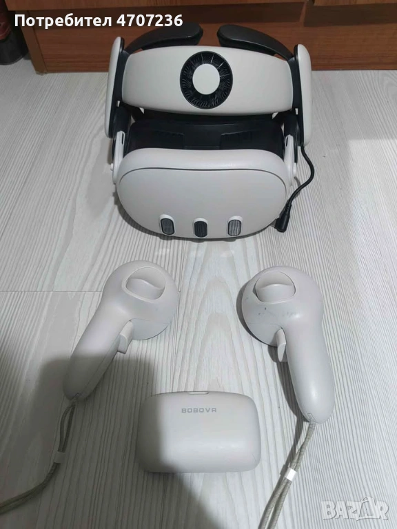 Quest 3 128 GB +Bobovr s3Pro head strap+kiwi facial interface+ кабел CкъмC 5метра още е в гаранция!, снимка 1