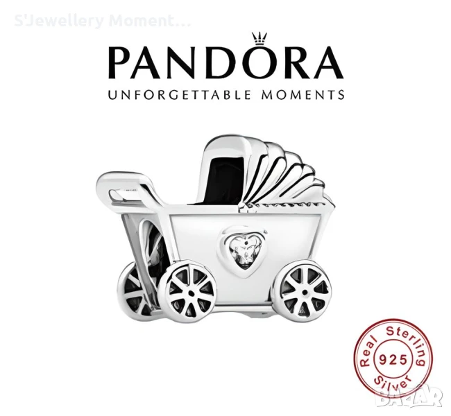 Сребърен талисман за гривни Пандора Baby Pram, снимка 1