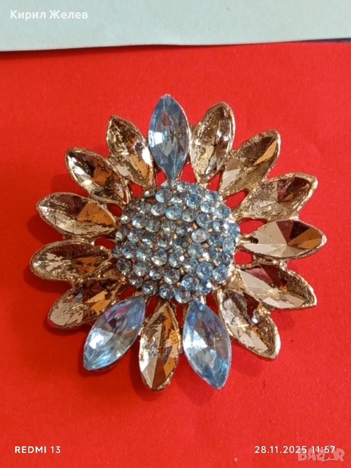 Брошка с форма на цвете със тюркоазени камъни 34514, снимка 1