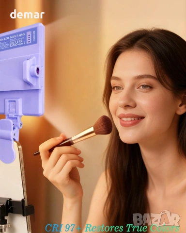 60 LED преносима селфи лампа с щипка и адаптер за статив, 2000mAh CRI 97+, лилава, снимка 2 - Селфи стикове, аксесоари - 54054542