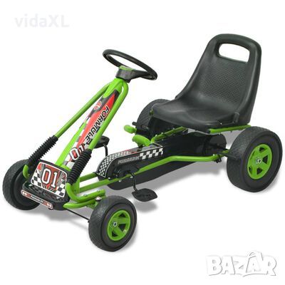 vidaXL Детски картинг с педали, с регулируема седалка, зелен(SKU:80153