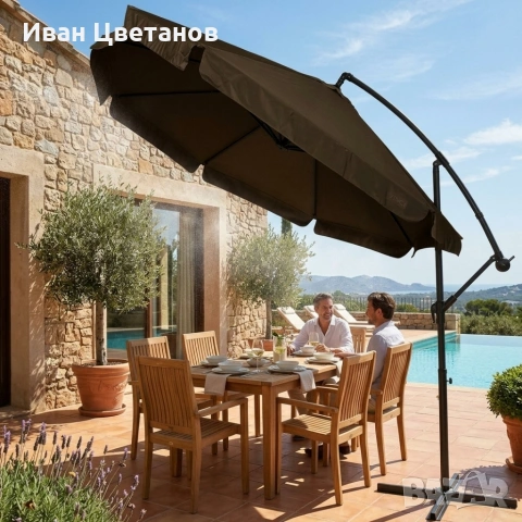 Голям градински чадър със странична стойка, Ø 350 см, UV защита, Водоустойчив + Покривало, снимка 5 - Градински мебели, декорация  - 54128219