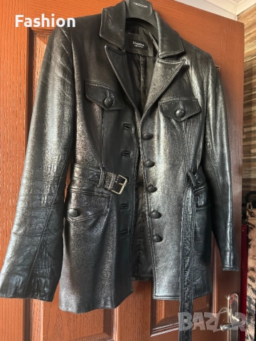 Кожено яке с колан, снимка 2 - Якета - 52814460
