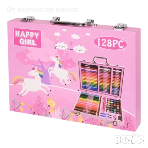 ✨Комплект за рисуване и оцветяване в дървено куфарче, 128 части