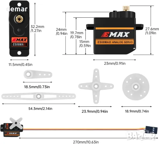 HAWK'S WORK Micro Servo 9g,комплект мотор с метална предавка за ръка на робот,(Emax ES08MA II),2 бр, снимка 2 - Друга електроника - 49114560