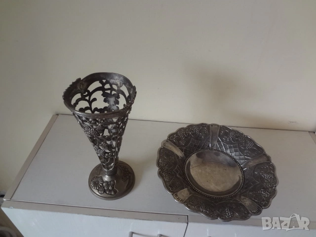 Метална ваза + купа от Германия, снимка 3 - Антикварни и старинни предмети - 53155282