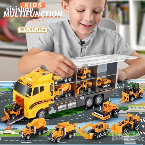 Комплект 2-в-1: Гигантски камион-транспортьор и мини строителна техника 4740, снимка 5 - Коли, камиони, мотори, писти - 53942602