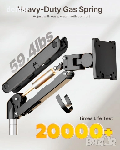 Двойно рамо за монитори monTEK за ултрашироки екрани 17-57", до 27 кг, VESA монтаж 75/100 мм, черно, снимка 4 - Монитори - 53402243