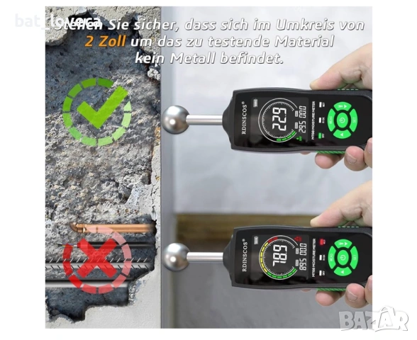 Нов Влагомер RDINSCOS – професионален уред за измерване на влага без пробиване и повреждане на повър, снимка 8 - Други инструменти - 53667275