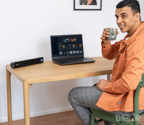 Саундбар Trust Arys PC Soundbar, високоговорител за компютър и лаптоп, 12 W, USB, метална решетка, снимка 6 - Слушалки за компютър - 50107604