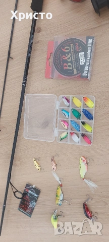 Оферта! Нов спининг к-т от карбонова въдица с макара, влакно, клатушки, цикади и воблери , снимка 3 - Въдици - 53980218