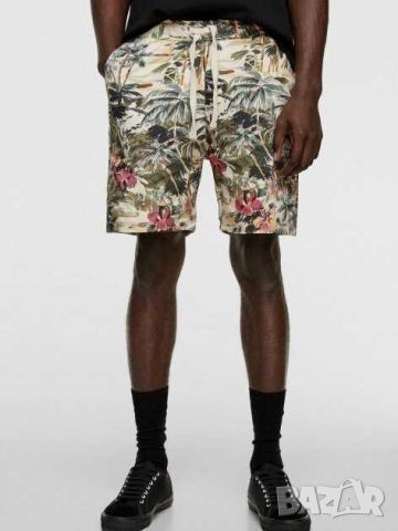 Мъжки плажни шорти с флорална апликация Zara, 97% памук, 3% еластан, L, снимка 1 - Други - 45675485