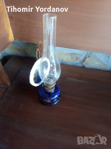 Газена лампа ( синьо стъкло)., снимка 4 - Антикварни и старинни предмети - 46404039