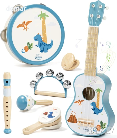 Комплект дървени детски музикални инструменти Lehoo Castle Dinosaur