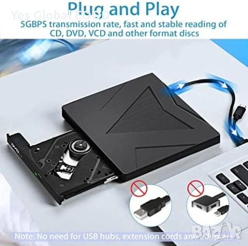 RUIZHI външно DVD/CD устройство USB 3.0 и Type-C, снимка 3 - Друга електроника - 53231286