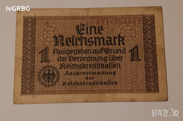 1 марка Германия 1940  - 1944 Третият Райх Банкнота от Втората световна война , снимка 2 - Нумизматика и бонистика - 45011027