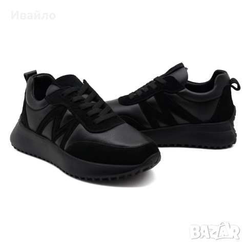 Дамски черни спортни обувки от естествена кожа и велур, снимка 3 - Дамски ежедневни обувки - 52097096