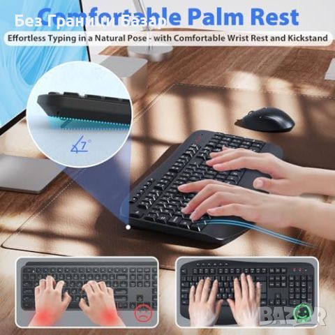 Нов Ергономичен Безжичен Комплект Клавиатура и Мишка с USB за PC и Лаптоп, снимка 3 - Други - 45206483