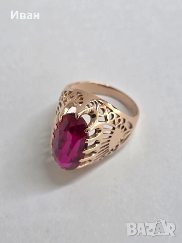 Руски златен пръстен с рубин, снимка 5 - Пръстени - 54057476