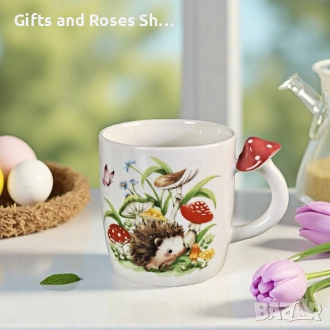 Сладурски порцеланови чаши с горски мотиви и дръжка гъбка, снимка 3 - Чаши - 53506387